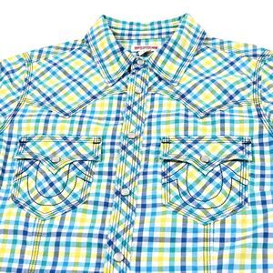 True Religion‎ Womens Western Plaid Pearl Snap Shirt Contrast Stitch Medium NWT